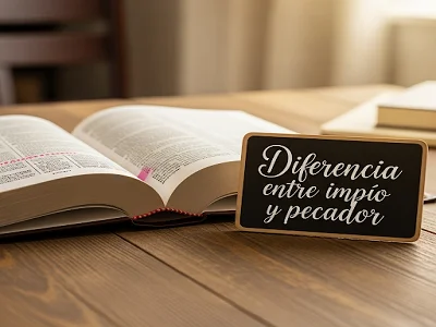 Diferencia entre impío y pecador (Biblia sobre una mesa de madera)